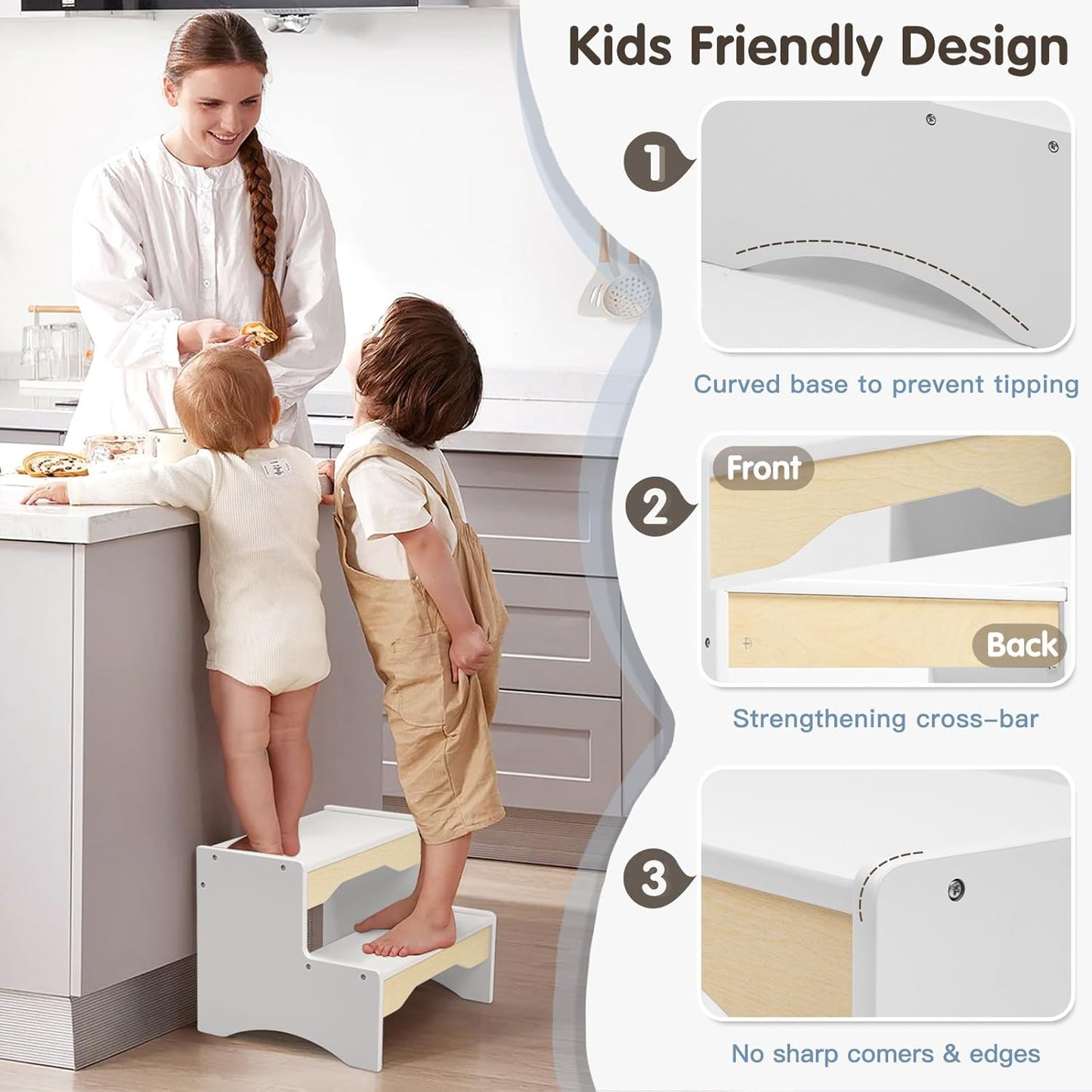 Montessori wooden non slip kids stool