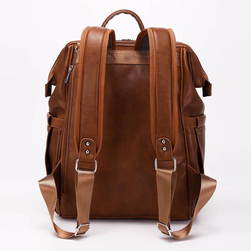 Leather Nappy Diaper Backpack with Accessories - Brown
