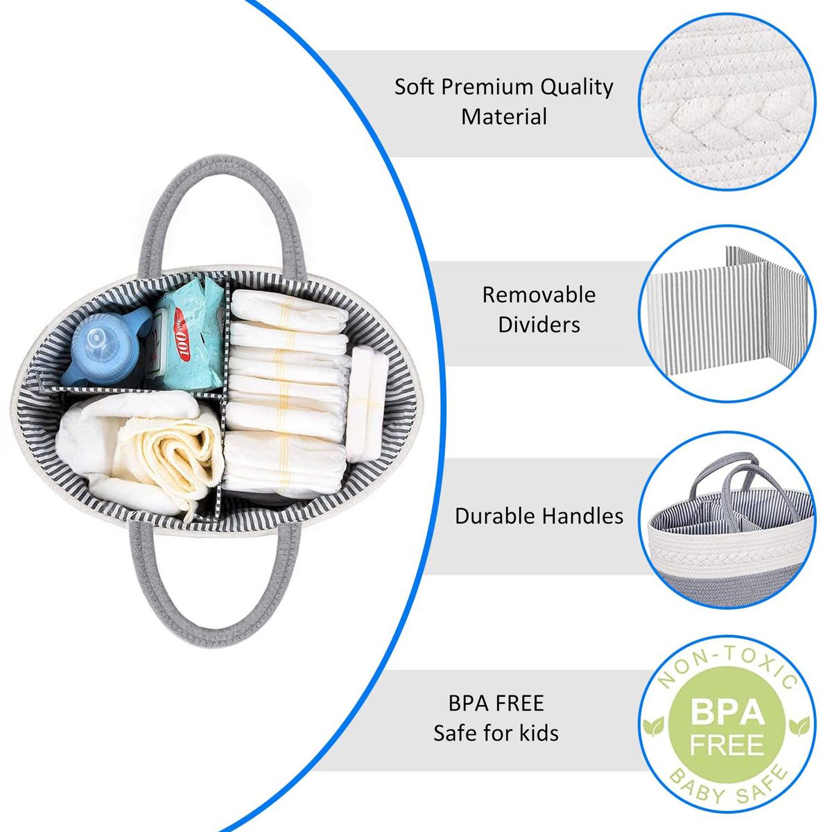Cotton Rope Diaper Caddy Storage Basket