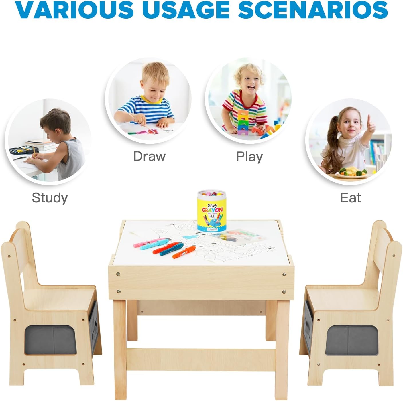 Kids table and chair set OOOK Grey