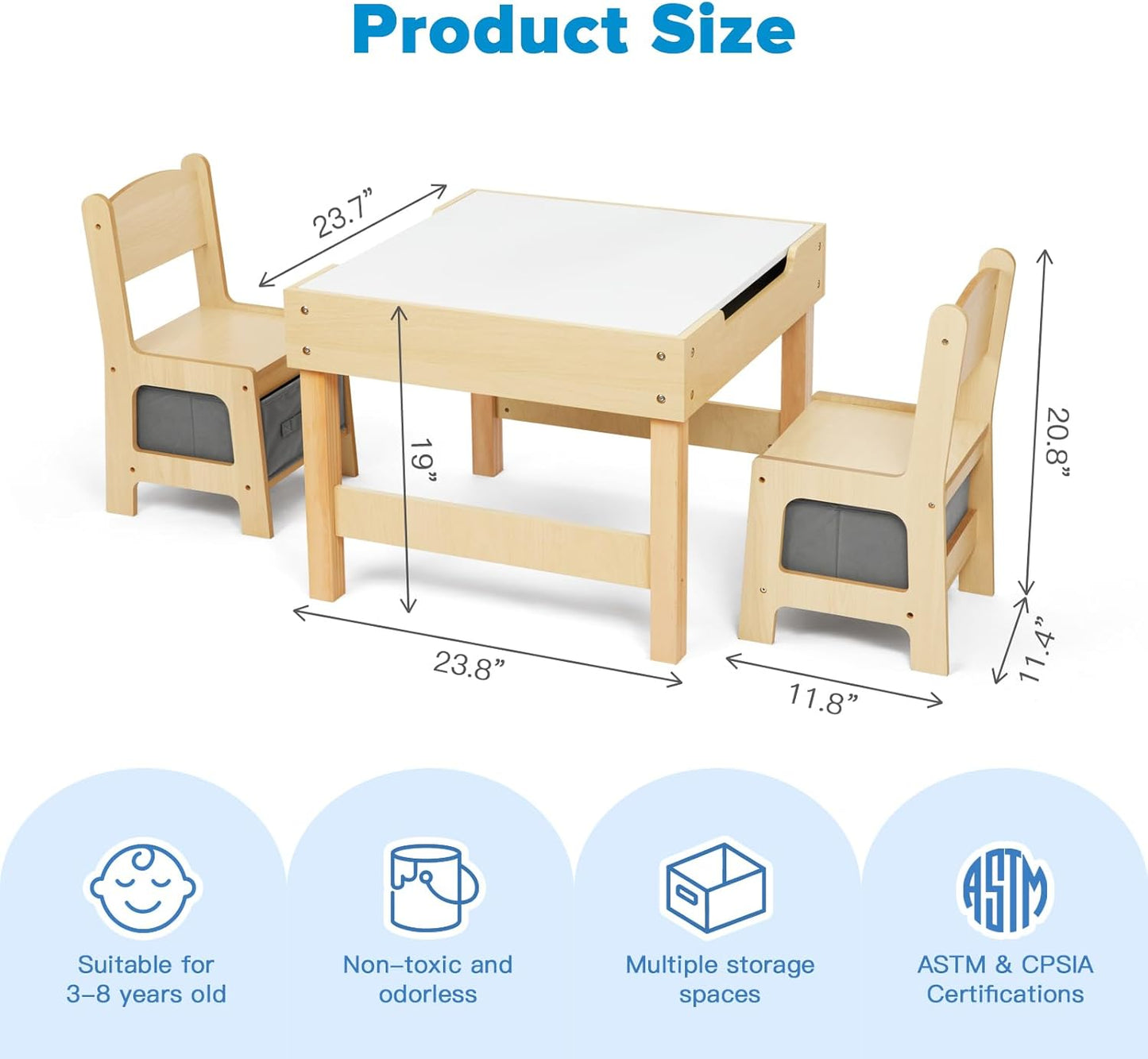 Kids table and chair set OOOK Grey