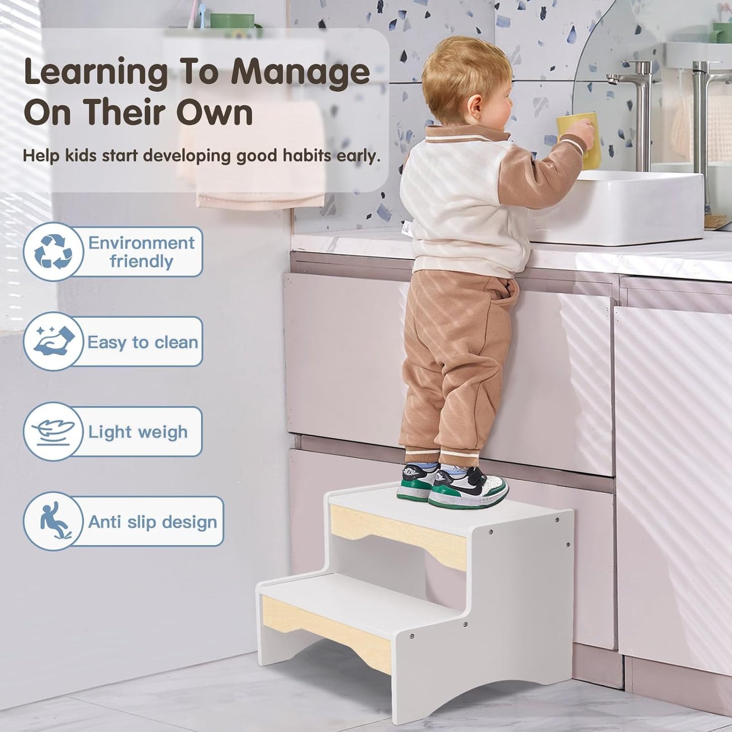 Montessori wooden non slip kids stool