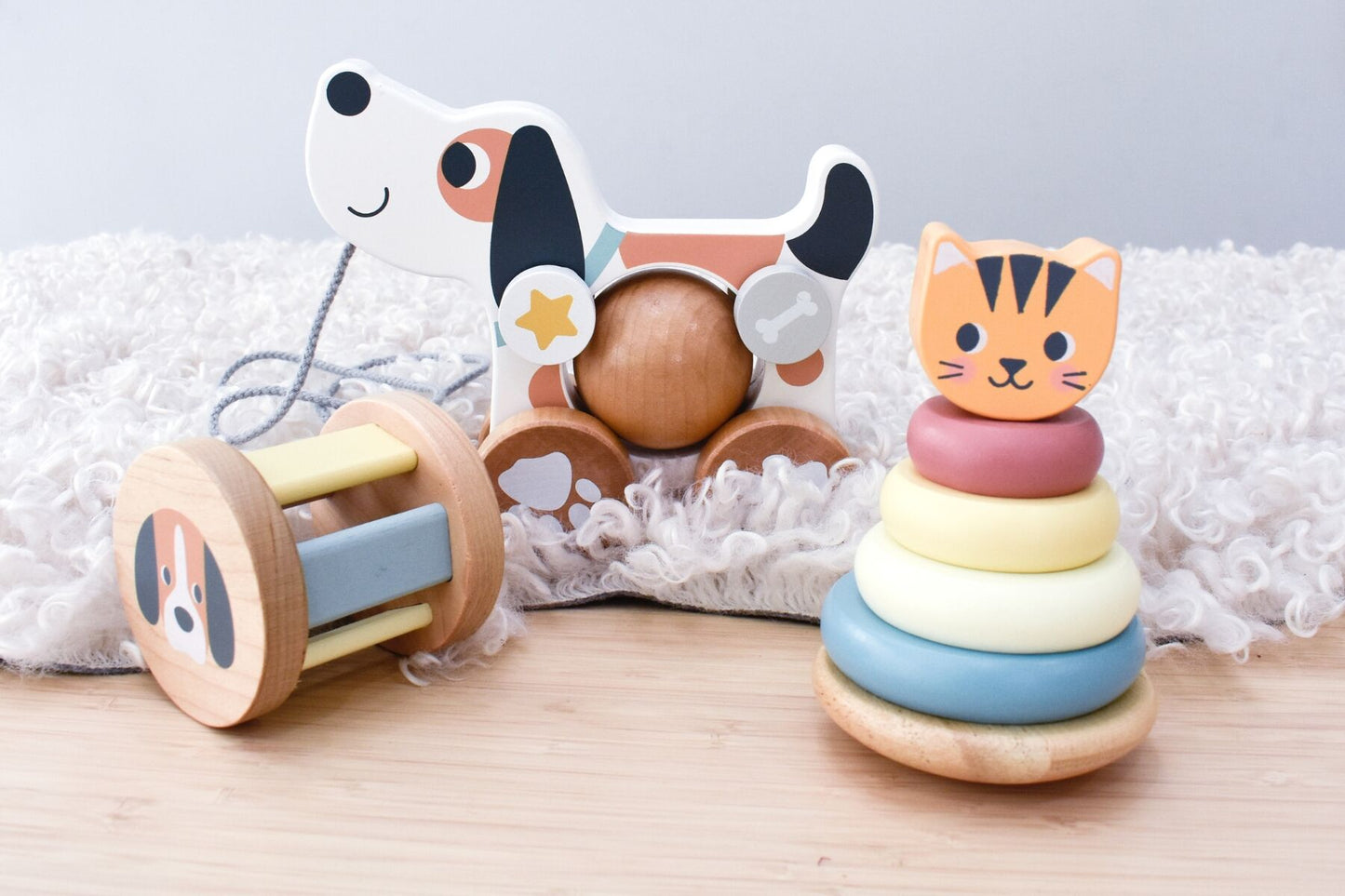 3 IN 1 Wooden baby gift box - Cat & Dog