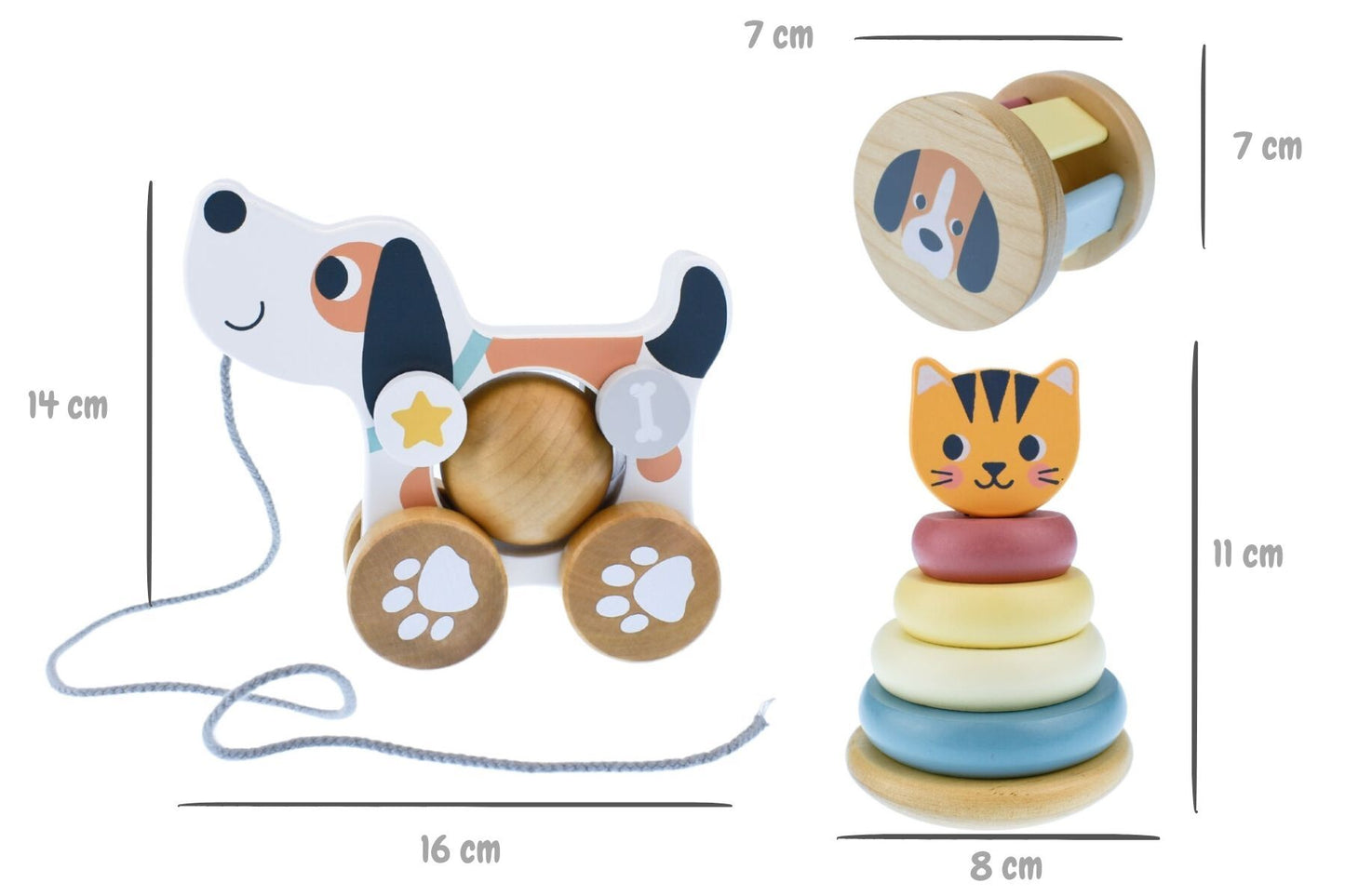 3 IN 1 Wooden baby gift box - Cat & Dog