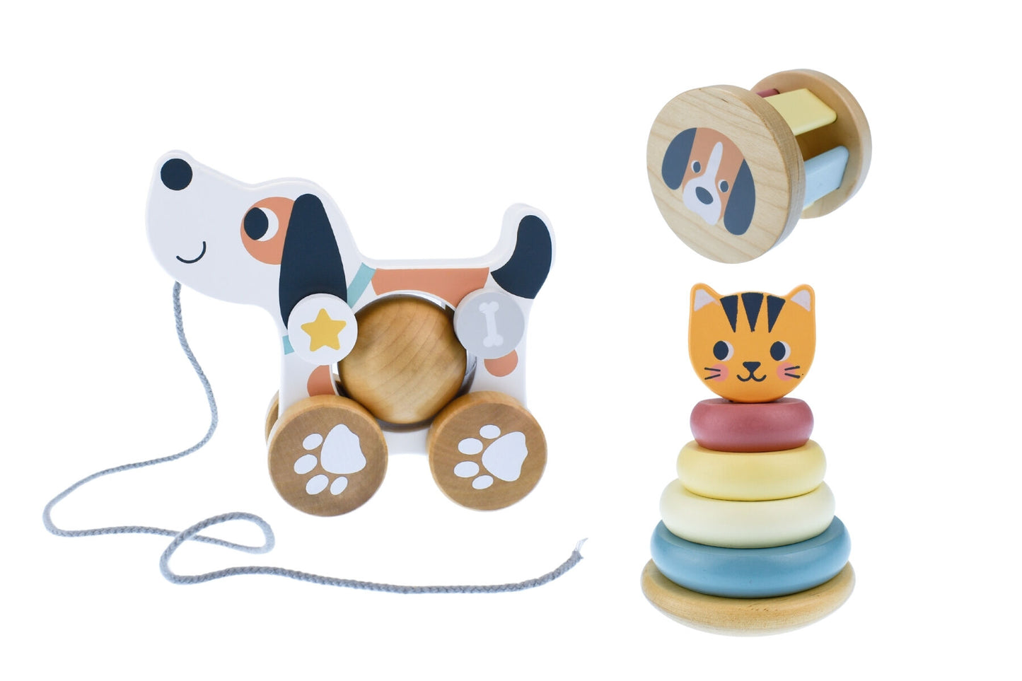 3 IN 1 Wooden baby gift box - Cat & Dog