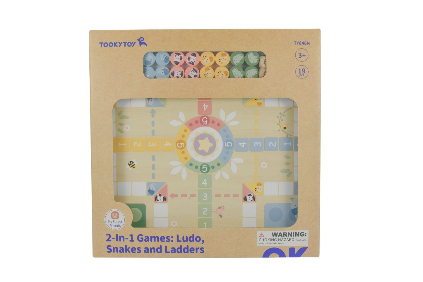 My Forest Friends 2 in 1 Wooden board game - Ludo, snakes and ladder