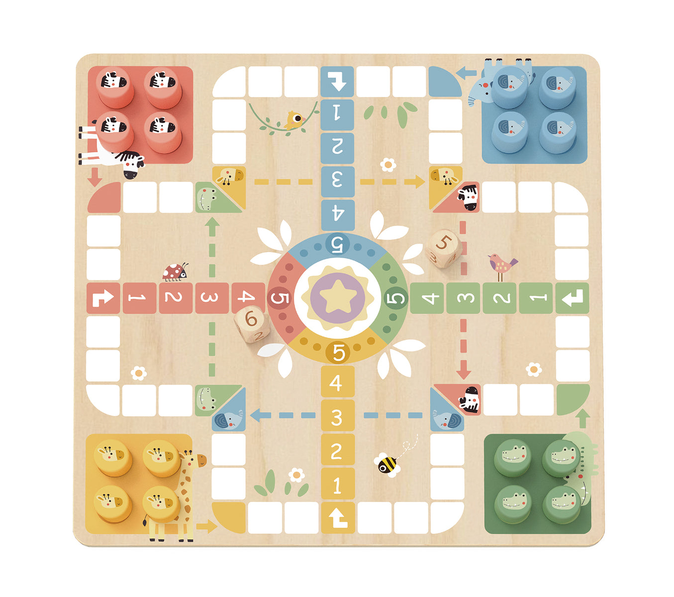My Forest Friends 2 in 1 Wooden board game - Ludo, snakes and ladder
