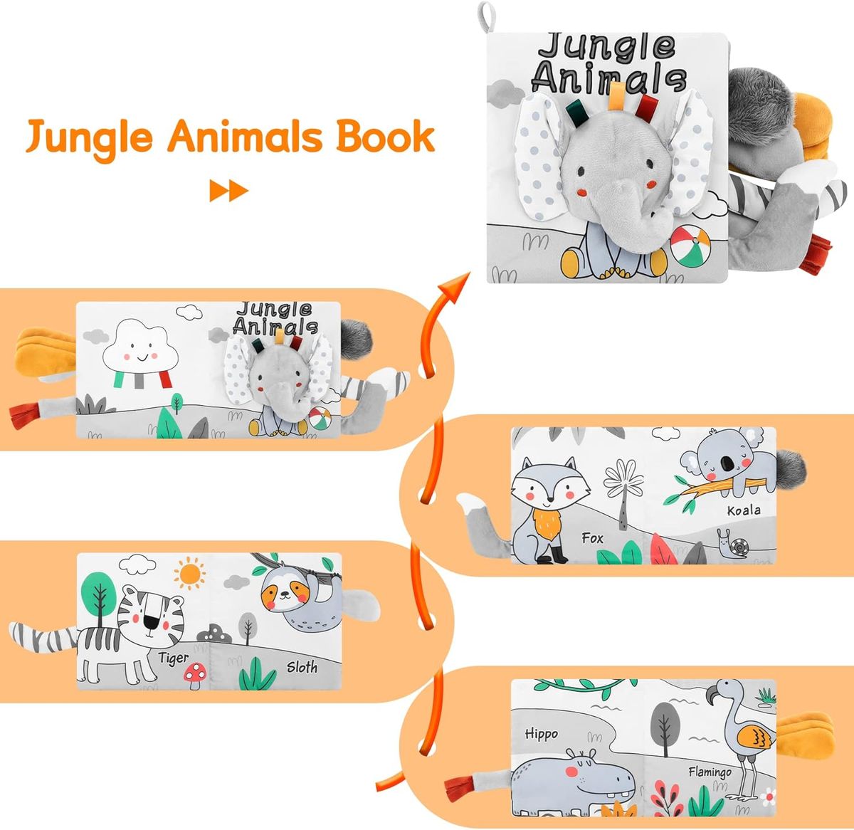 First Year 3D Animals Tails Sensory Crinkle Book - Elephant