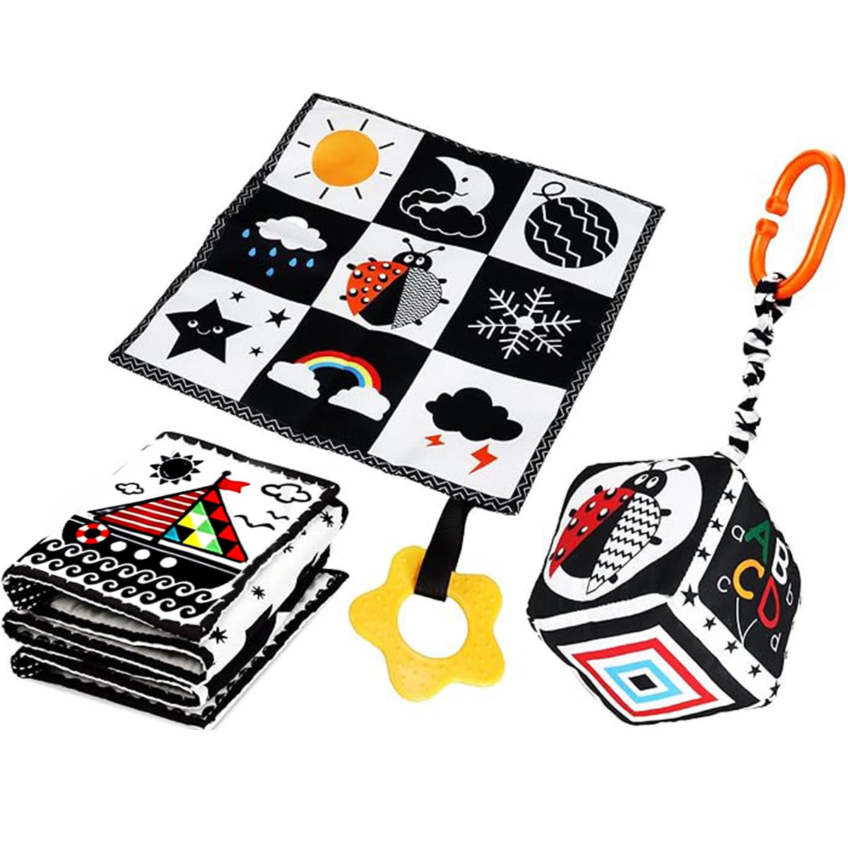 Baby Double-Sided Black and White Cloth Book Bedside Hanging Toy Set of 3