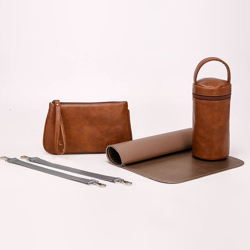 Leather Nappy Diaper Backpack with Accessories - Brown