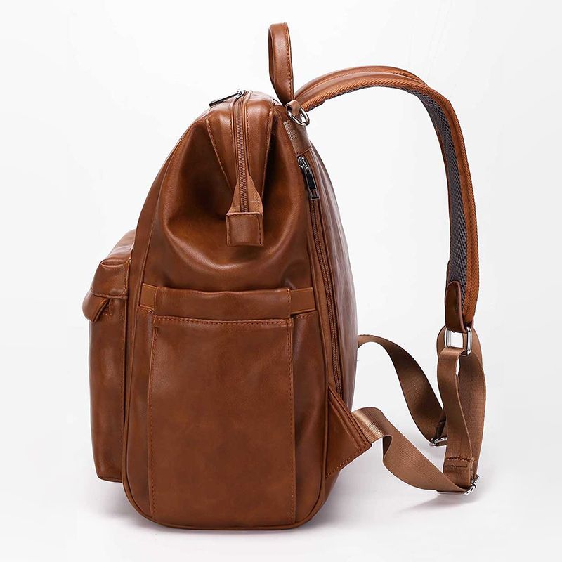 Leather Nappy Diaper Backpack with Accessories - Brown