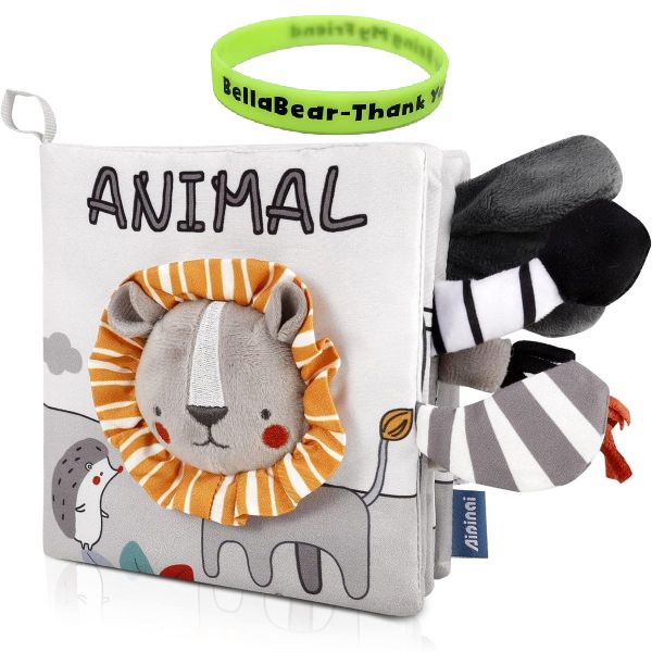 Animal Lion - Soft Baby Toddlers Sensory Crinkle Book & BellaBear Wristband
