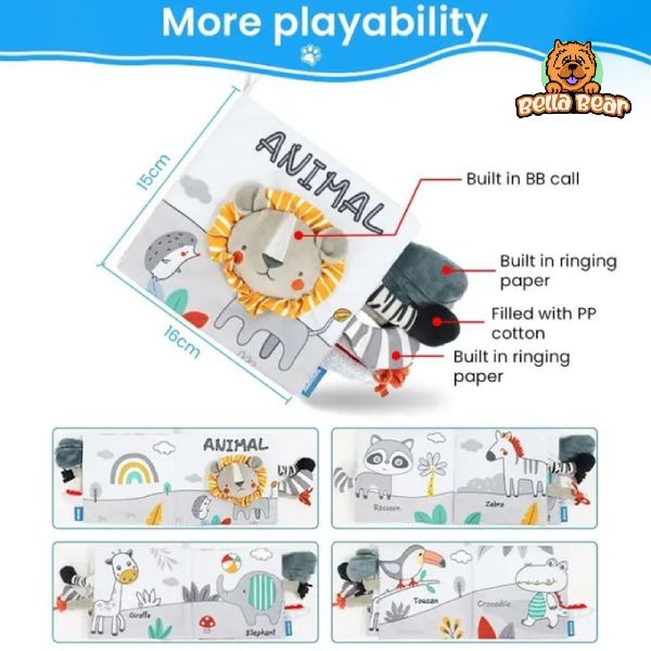 Animal Lion - Soft Baby Toddlers Sensory Crinkle Book & BellaBear Wristband