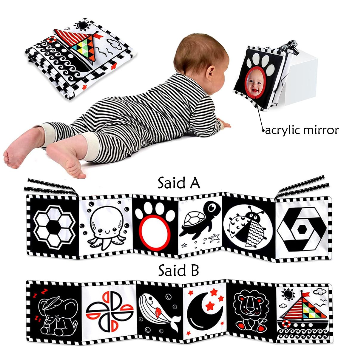 Baby Double-Sided Black and White Cloth Book Bedside Hanging Toy Set of 3