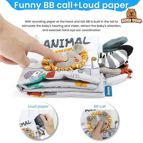 Animal Lion - Soft Baby Toddlers Sensory Crinkle Book & BellaBear Wristband