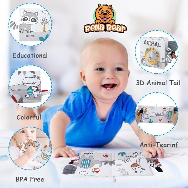 Animal Lion - Soft Baby Toddlers Sensory Crinkle Book & BellaBear Wristband