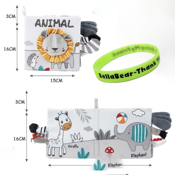 Animal Lion - Soft Baby Toddlers Sensory Crinkle Book & BellaBear Wristband