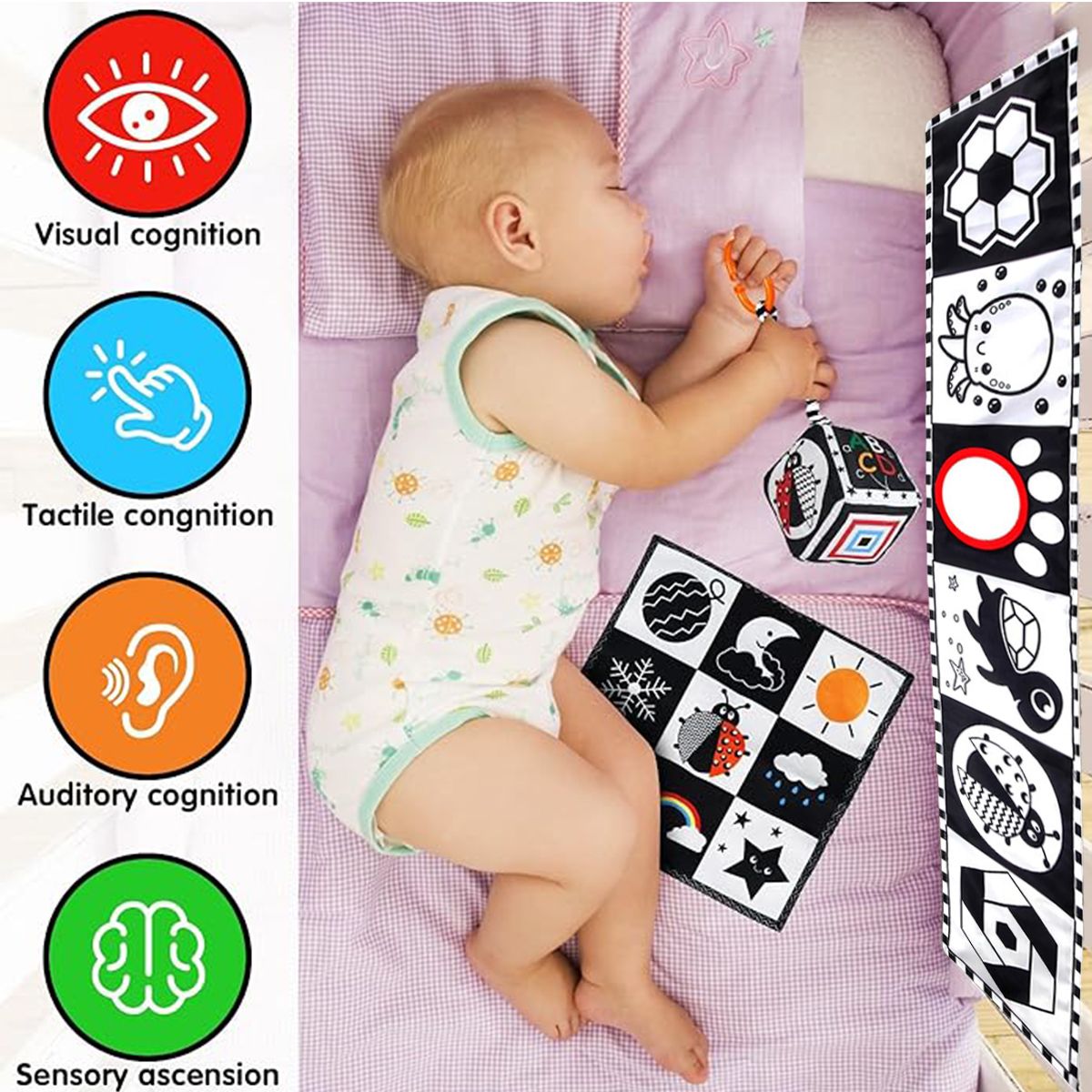 Baby Double-Sided Black and White Cloth Book Bedside Hanging Toy Set of 3