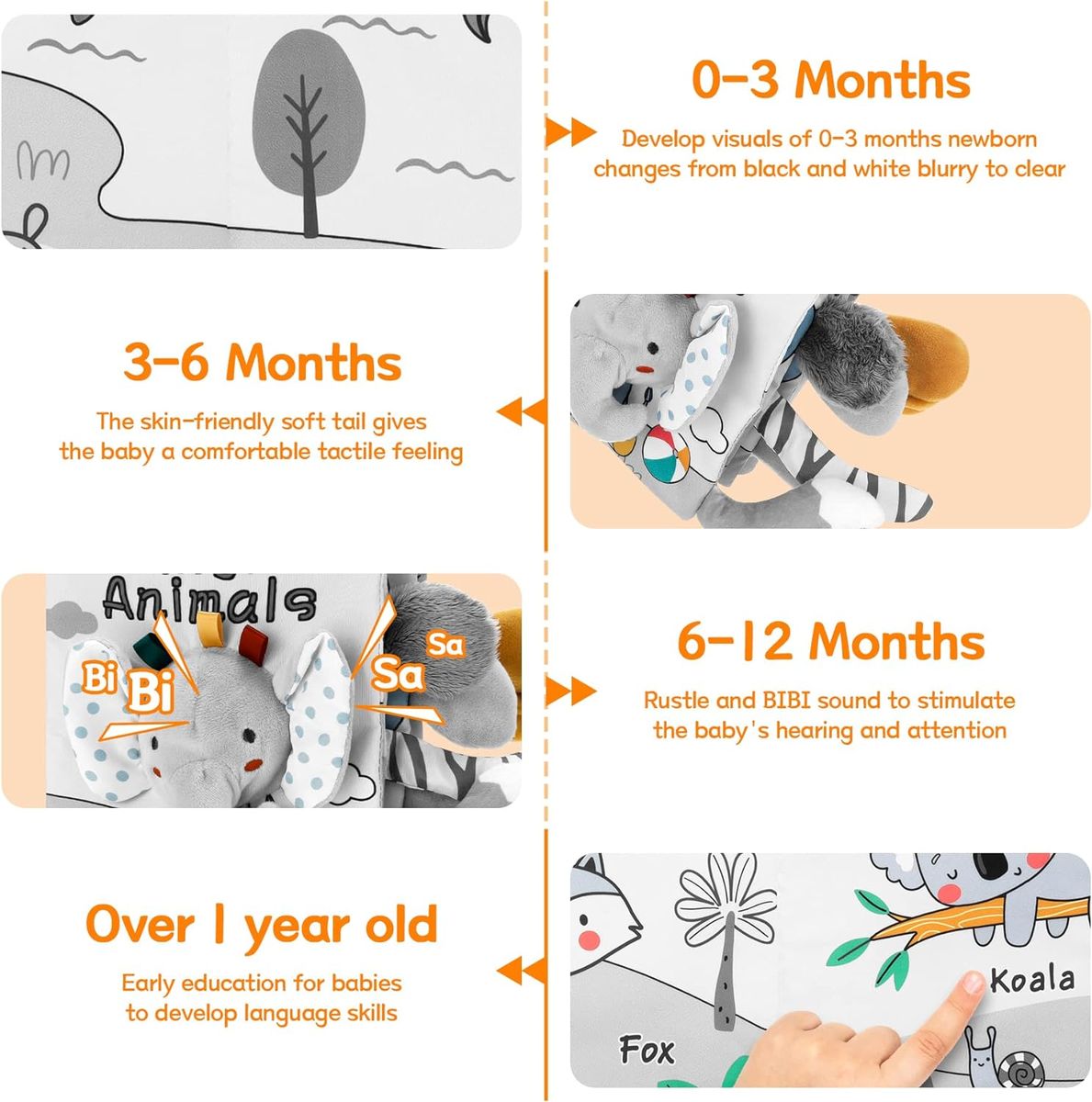 First Year 3D Animals Tails Sensory Crinkle Book - Elephant