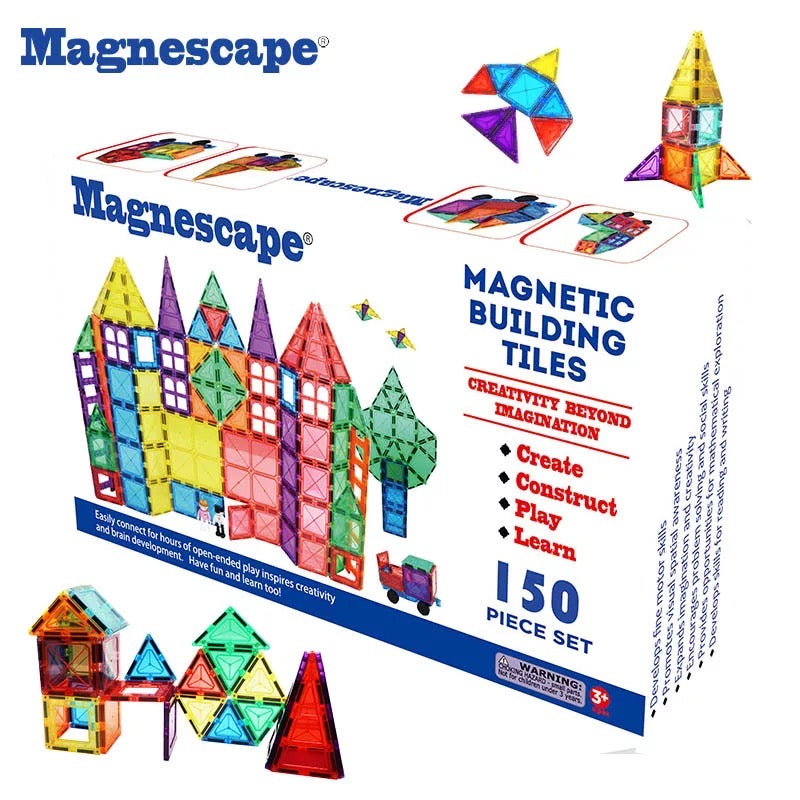 Magnescape Magnetic building blocks & tiles - 150 Pieces